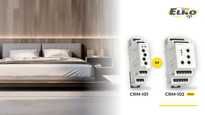 Accommodation room with the ELKO EP CRM-101 and CRM-102 energy-saving relays shown side by side as alternatives